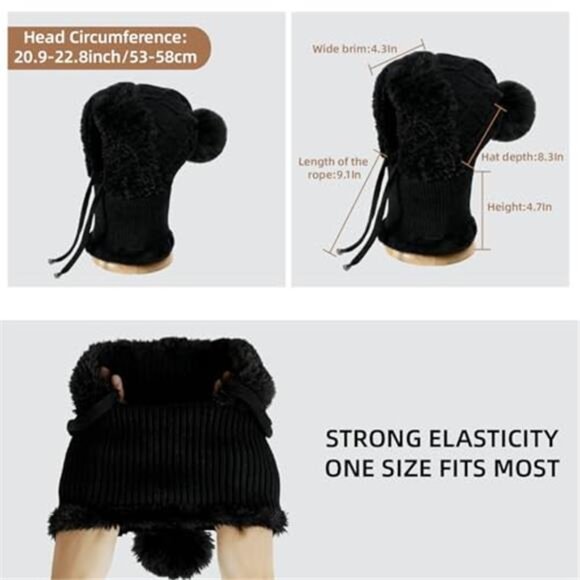 3 in 1 Women\'s Beanie Hat Knitted Balaclava Hat with Scarf Attached